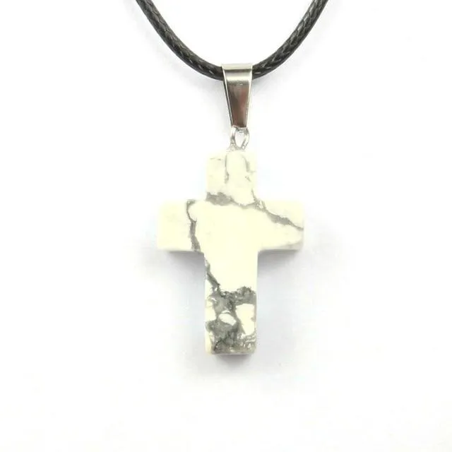 Natural Stone Cross Pendant Necklace