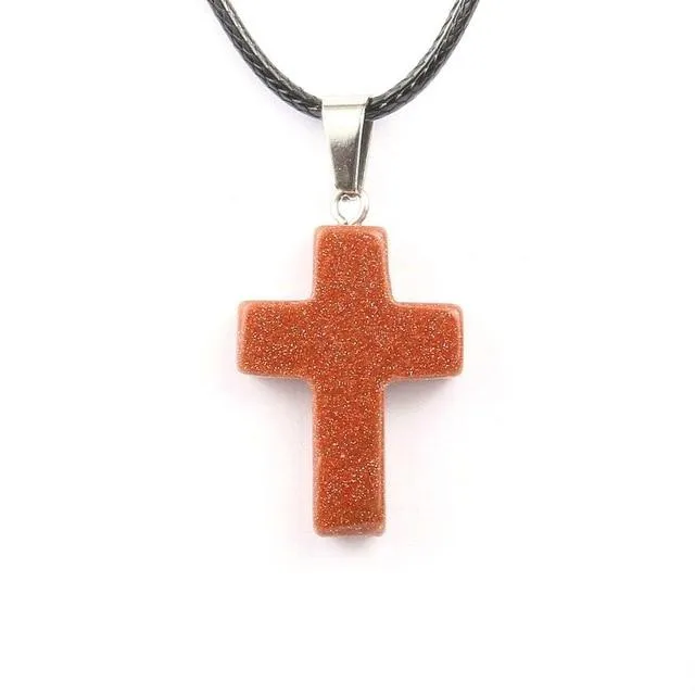 Natural Stone Cross Pendant Necklace