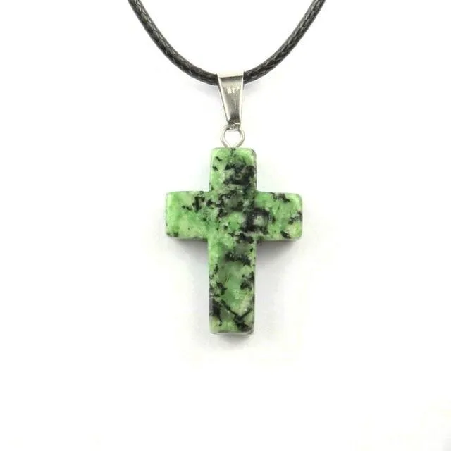 Natural Stone Cross Pendant Necklace