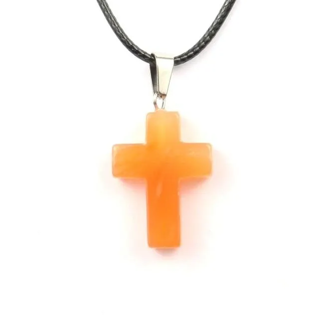 Natural Stone Cross Pendant Necklace