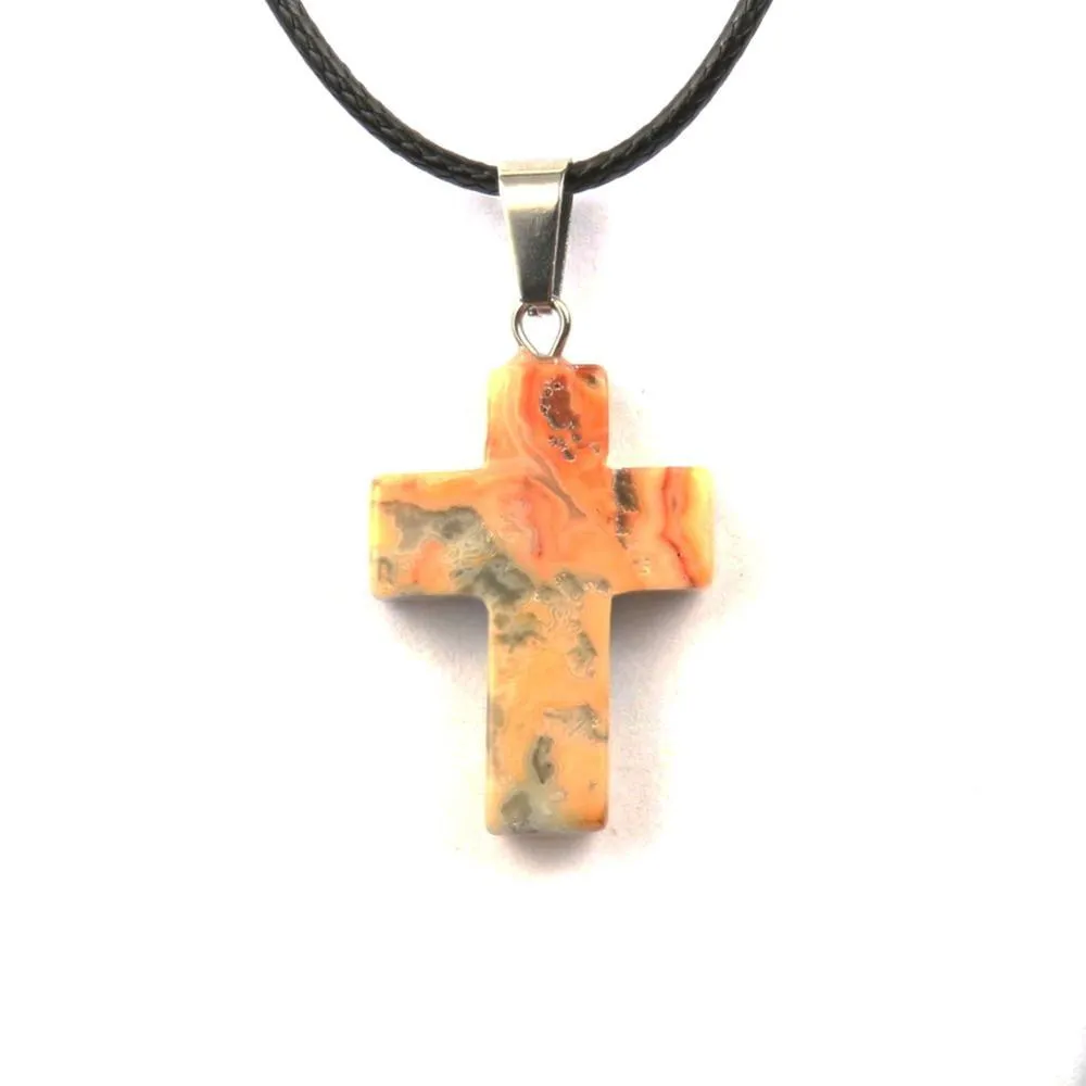 Natural Stone Cross Pendant Necklace