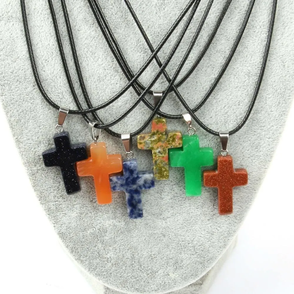 Natural Stone Cross Pendant Necklace