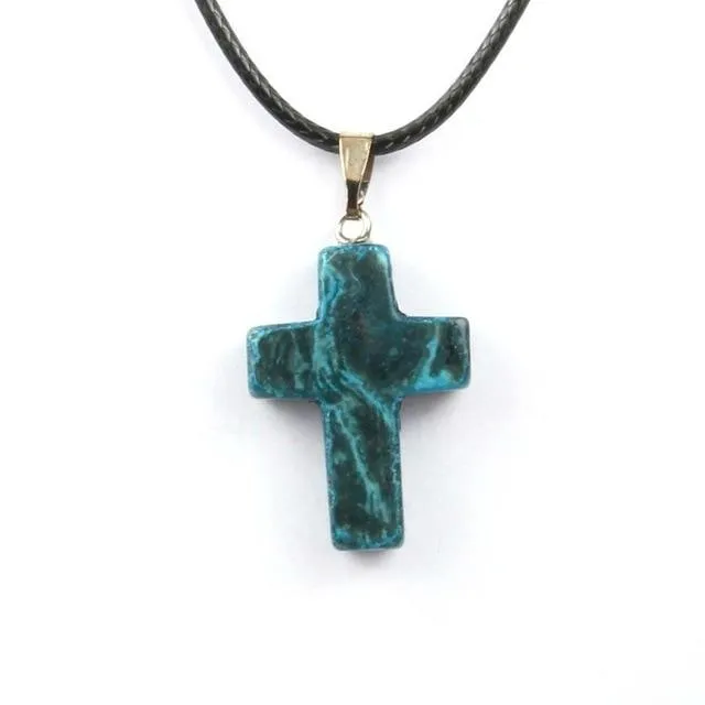 Natural Stone Cross Pendant Necklace