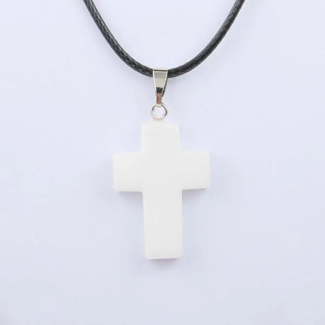 Natural Stone Cross Pendant Necklace