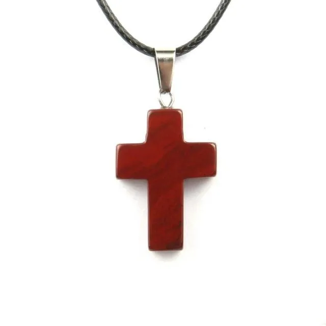 Natural Stone Cross Pendant Necklace