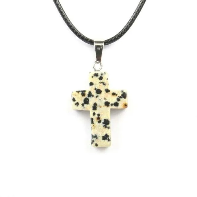 Natural Stone Cross Pendant Necklace