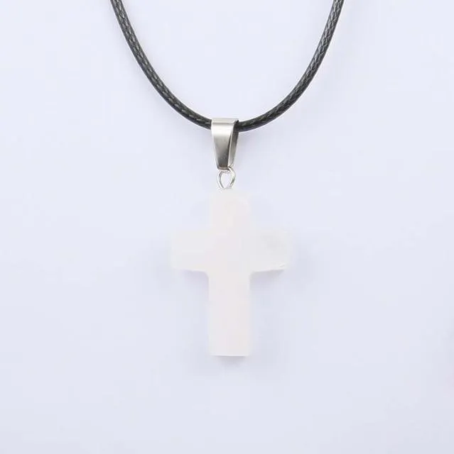 Natural Stone Cross Pendant Necklace