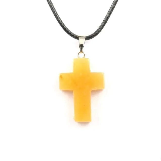 Natural Stone Cross Pendant Necklace