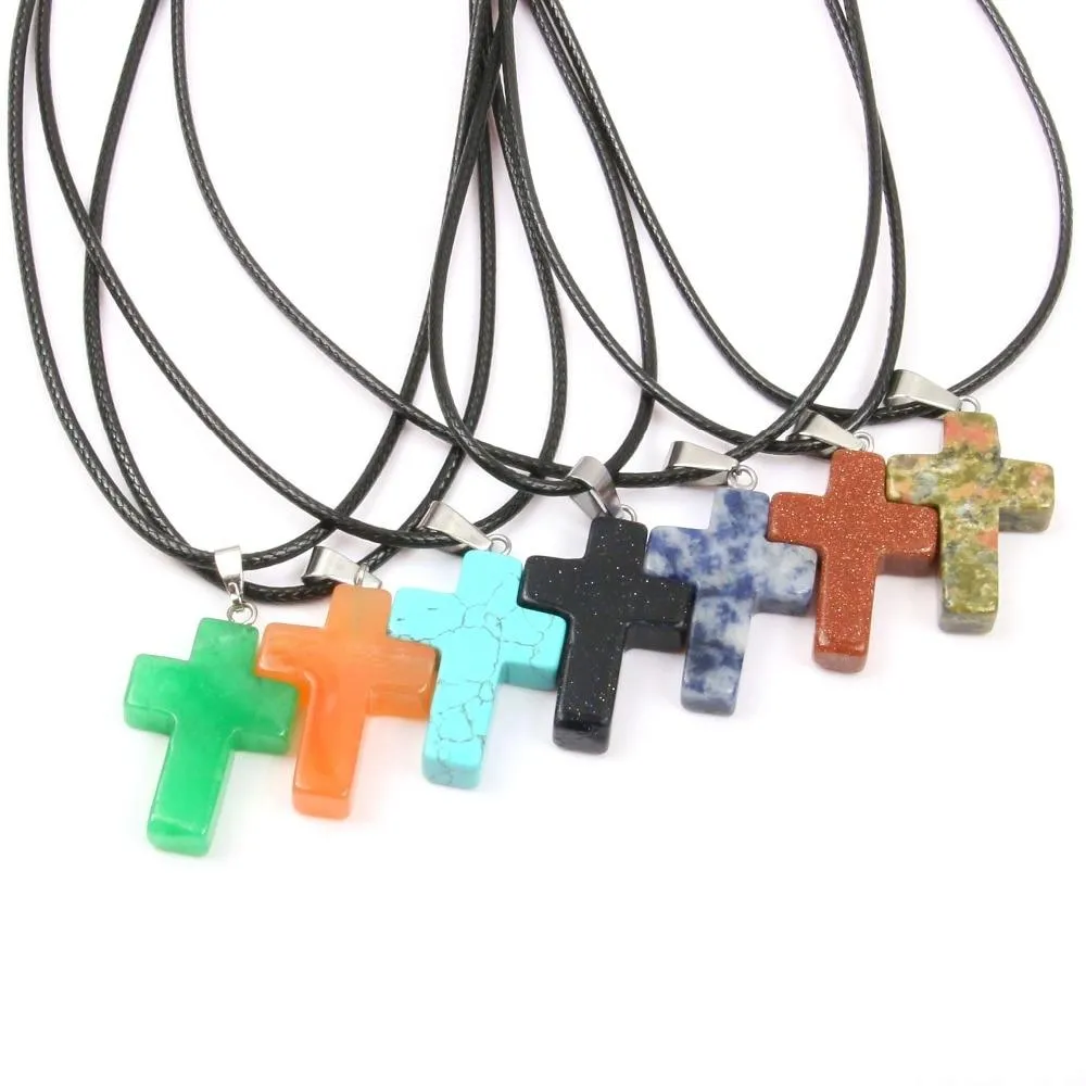 Natural Stone Cross Pendant Necklace