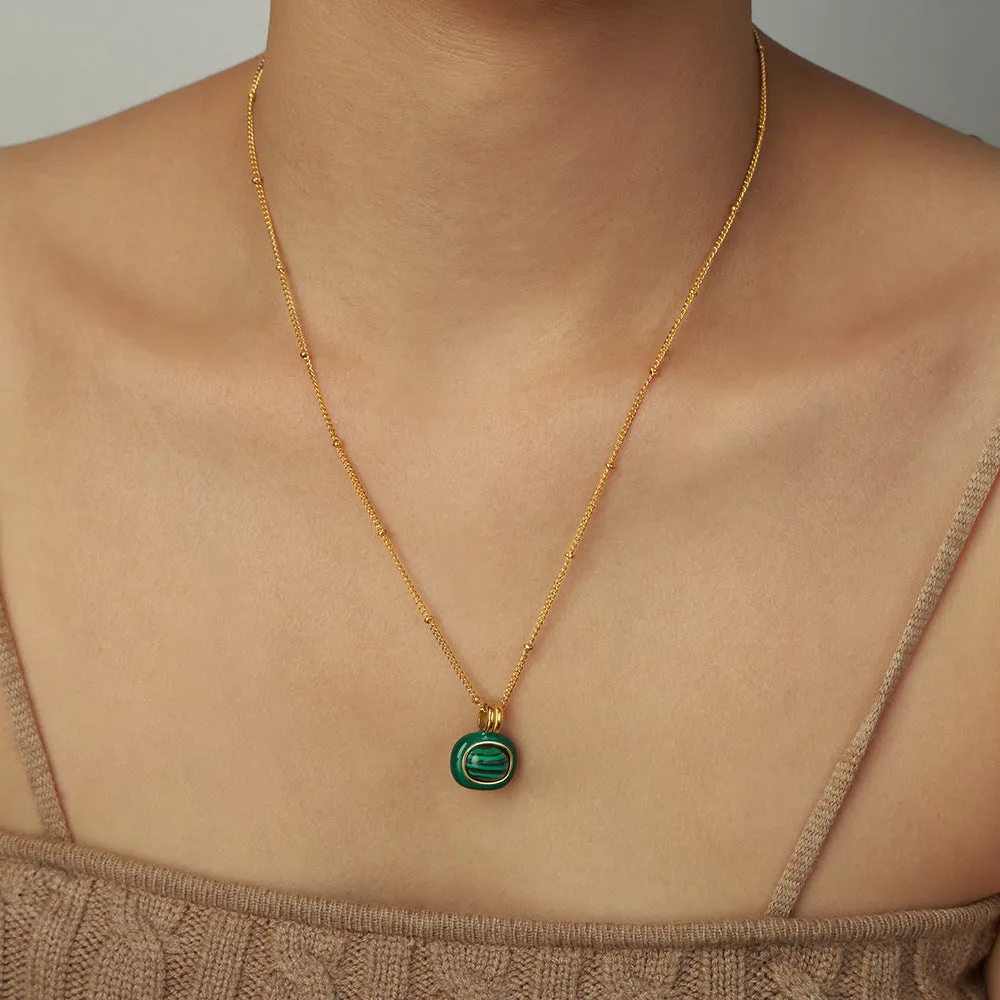 Natural Stone Malachite White Seashell Gold Chain Stacked Necklaces