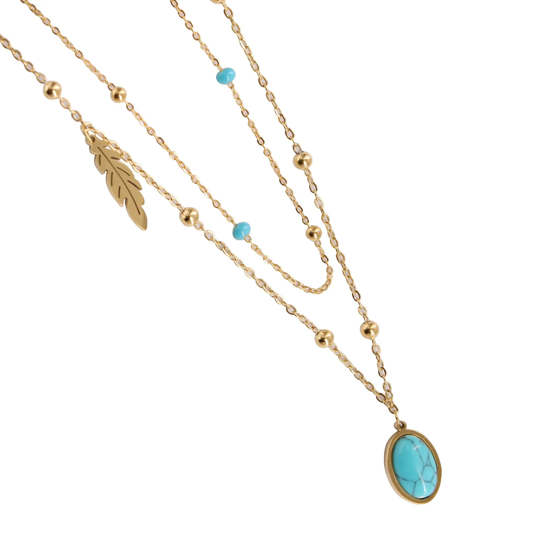 Natural Turquoise Oval Double Necklace