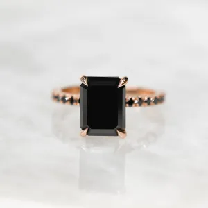 Noir Mystique Unique Natural Black Diamond Emerald Cut Engagement Ring In Rose Gold