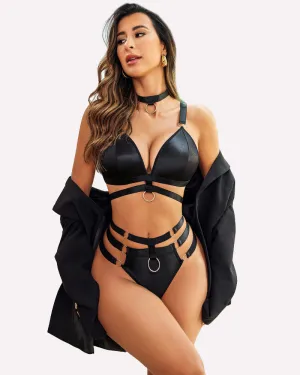 O-Ring Linked Cut Out Bra and Panty Set