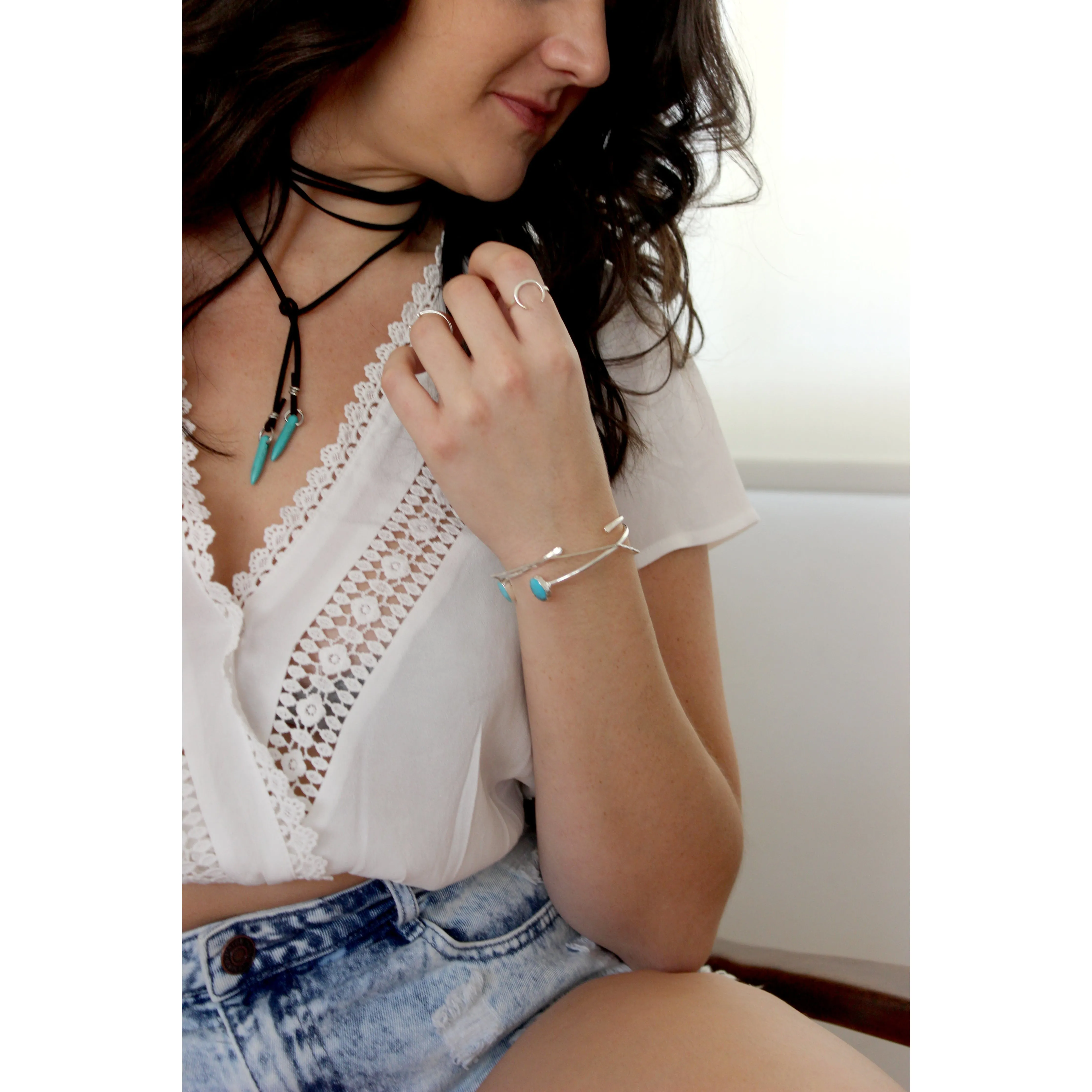 On Point // Needle Point Choker, Crystals, Wire Wrapped, Vegan Suede // BH-N024