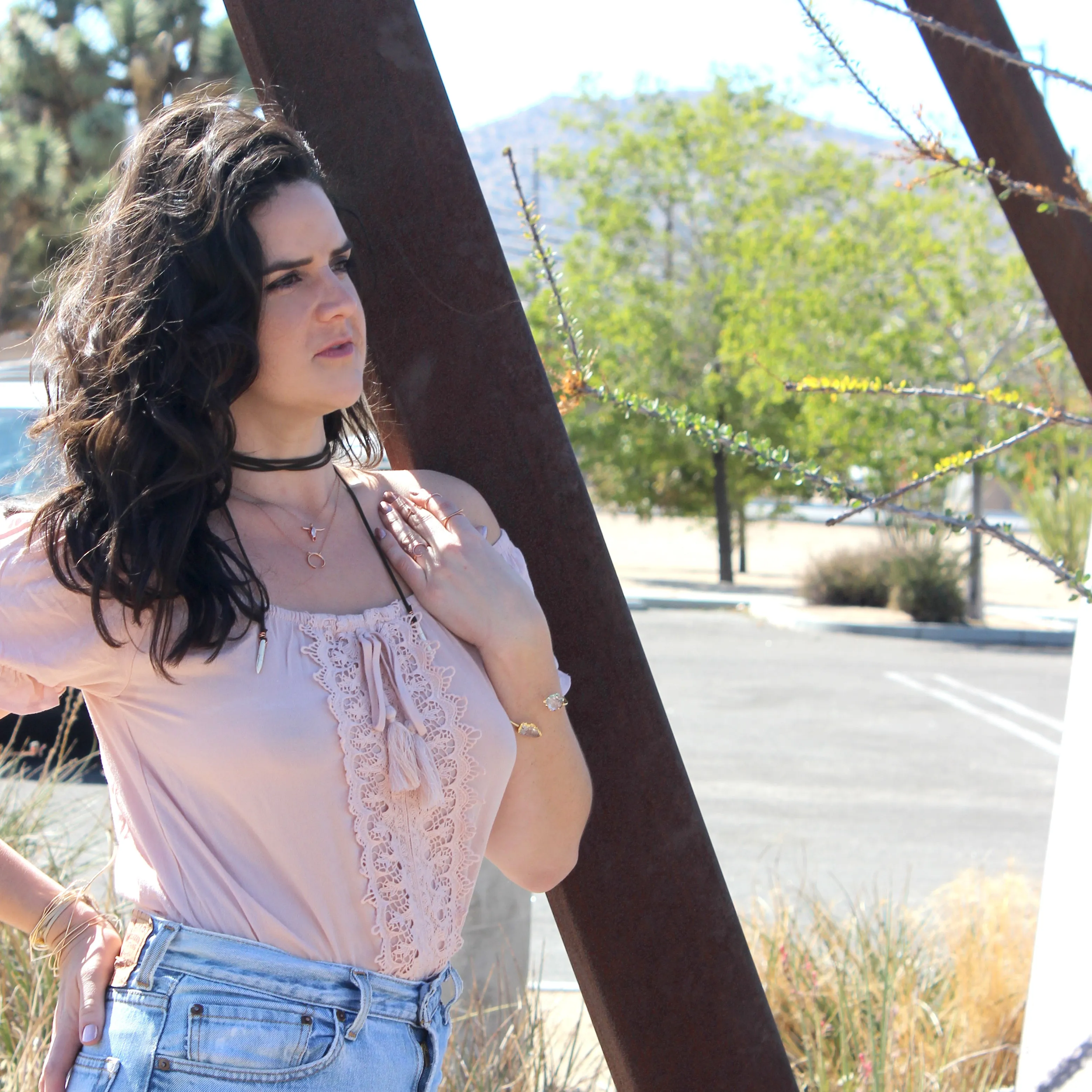 On Point // Needle Point Choker, Crystals, Wire Wrapped, Vegan Suede // BH-N024