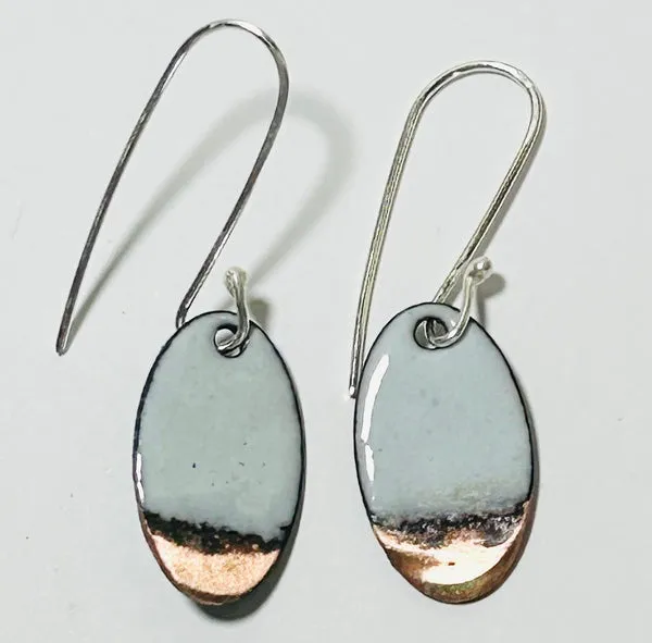 Oval Enamel Earrings (Off white-Copper Tip) JM72