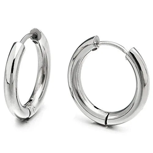 Pair Stainless Steel Plain Circle Huggie Hinged Hoop Earrings for Men Women, Classic…