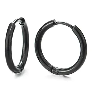 Pair Stainless Steel Plain Circle Huggie Hinged Hoop Earrings for Men Women, Classic…