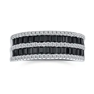 Pave Cubic Zirconia Cocktail Statement Ring Two Tone Black & White Eternity Band