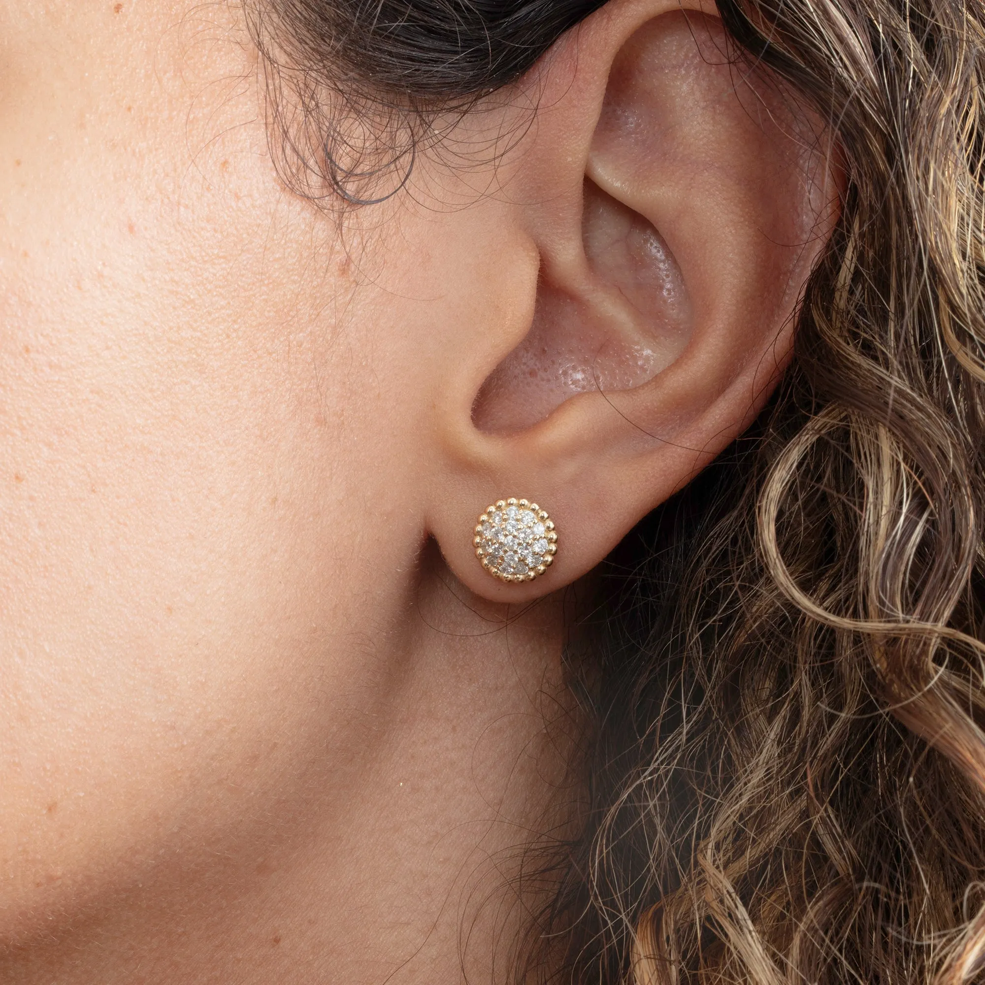 Paved Diamond Round Disc Studs, Daniela