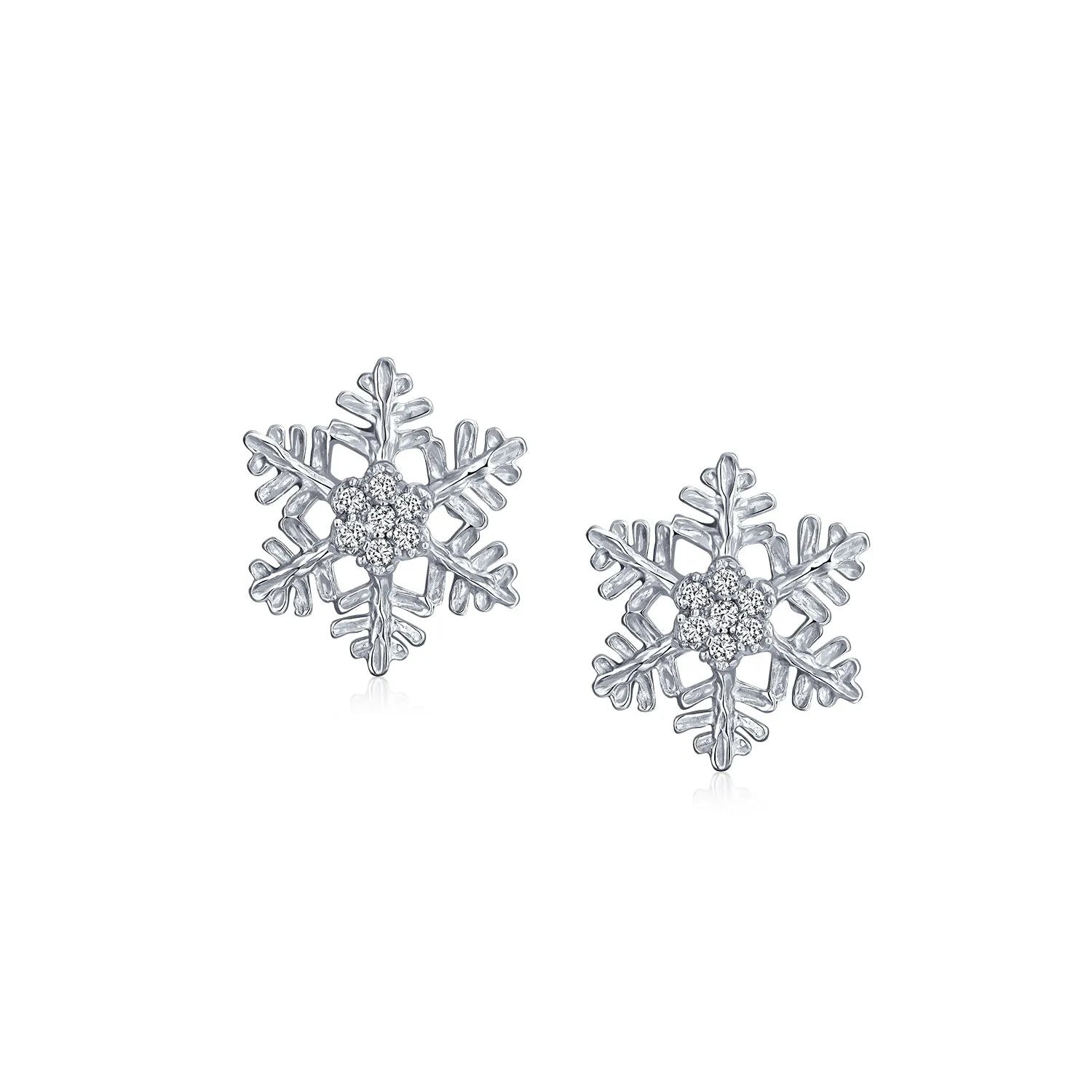 Petite Holiday CZ Stud Earrings: Blue Cubic Zirconia Snowflake in Sterling Silver