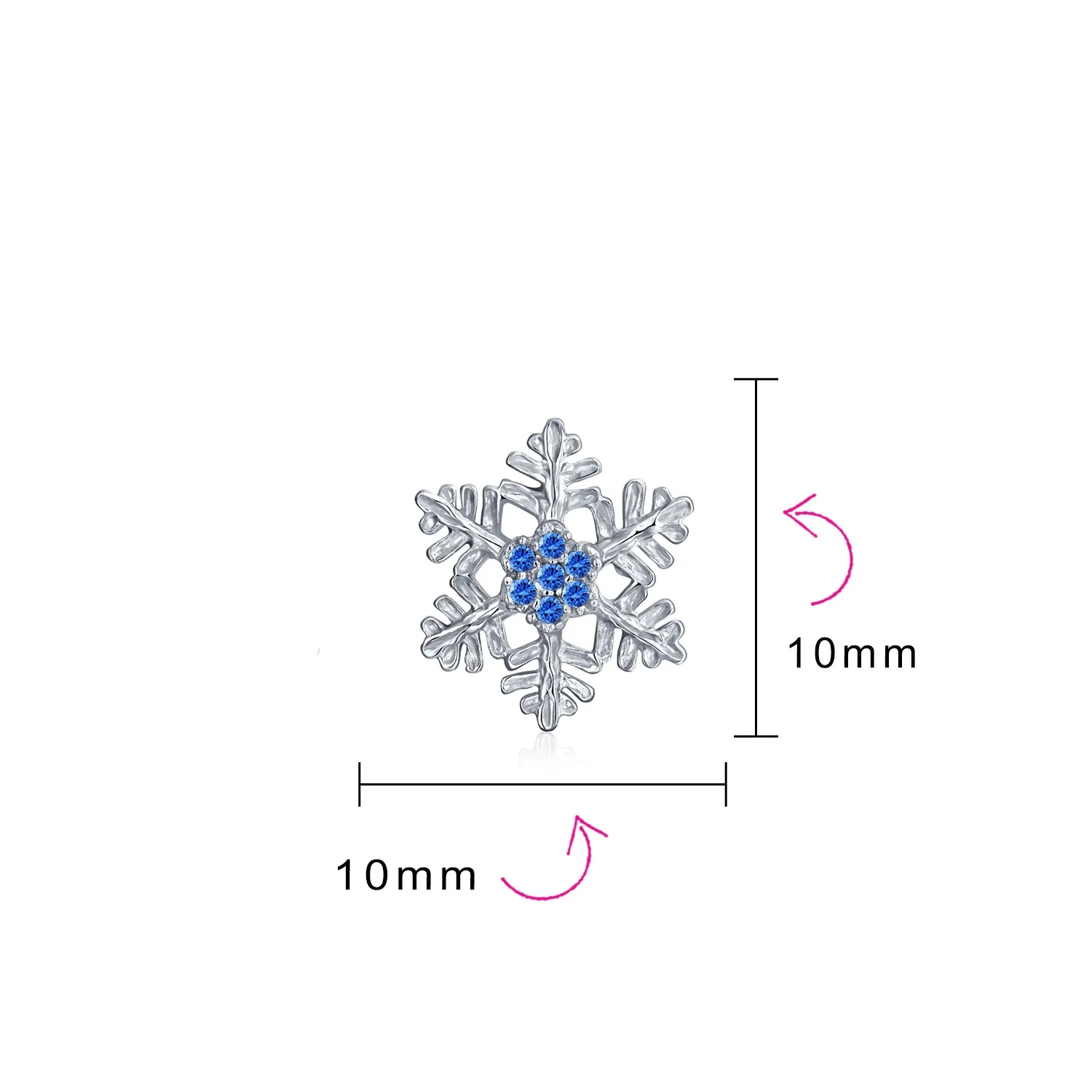 Petite Holiday CZ Stud Earrings: Blue Cubic Zirconia Snowflake in Sterling Silver