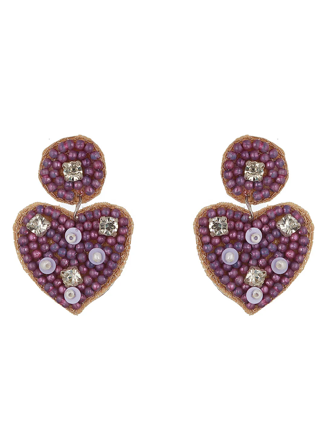 Pink Beaded Heart Shaped Contemporary Drop Earrings