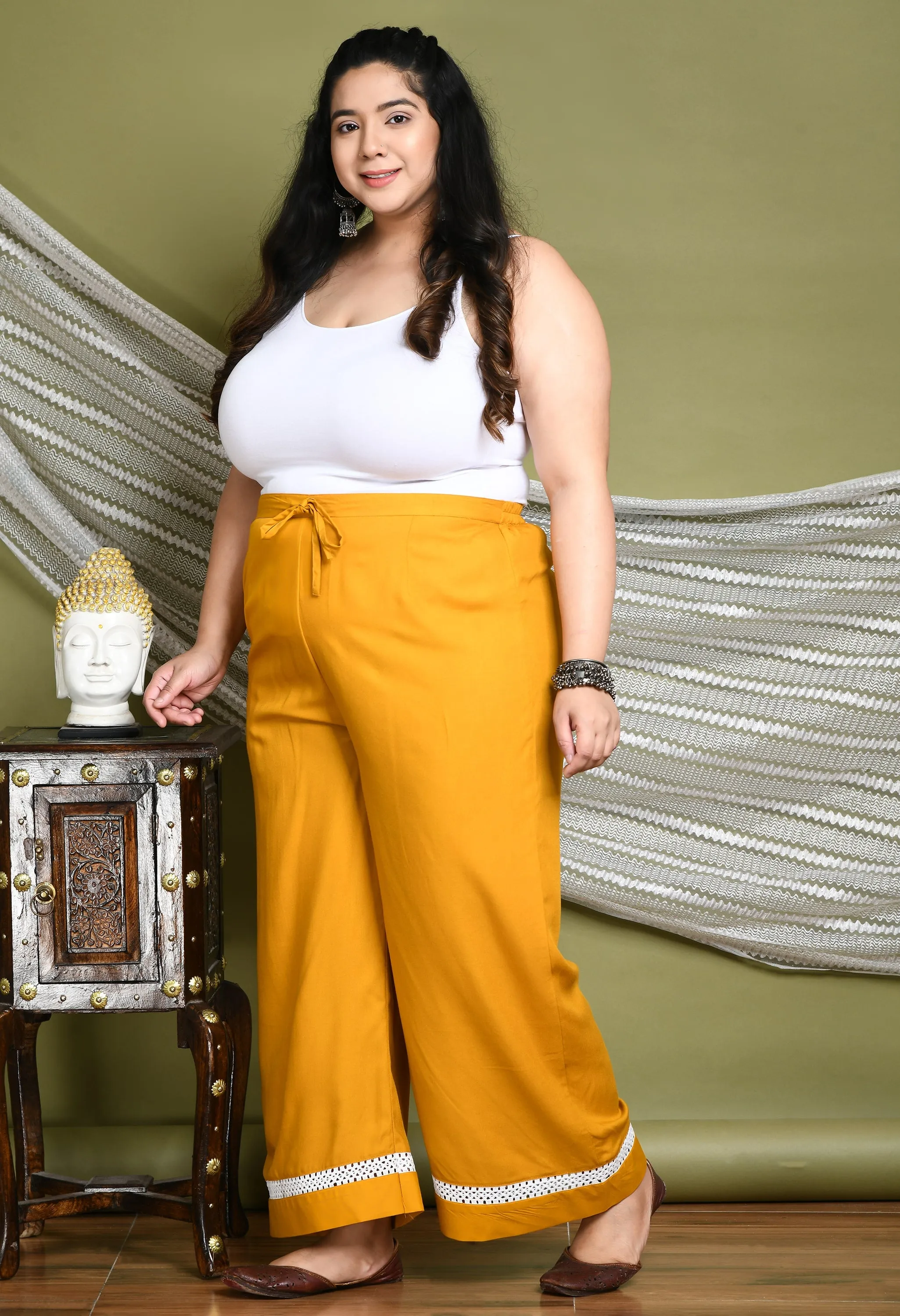 Plus Size Plus Size Mustard White Lace Palazzo