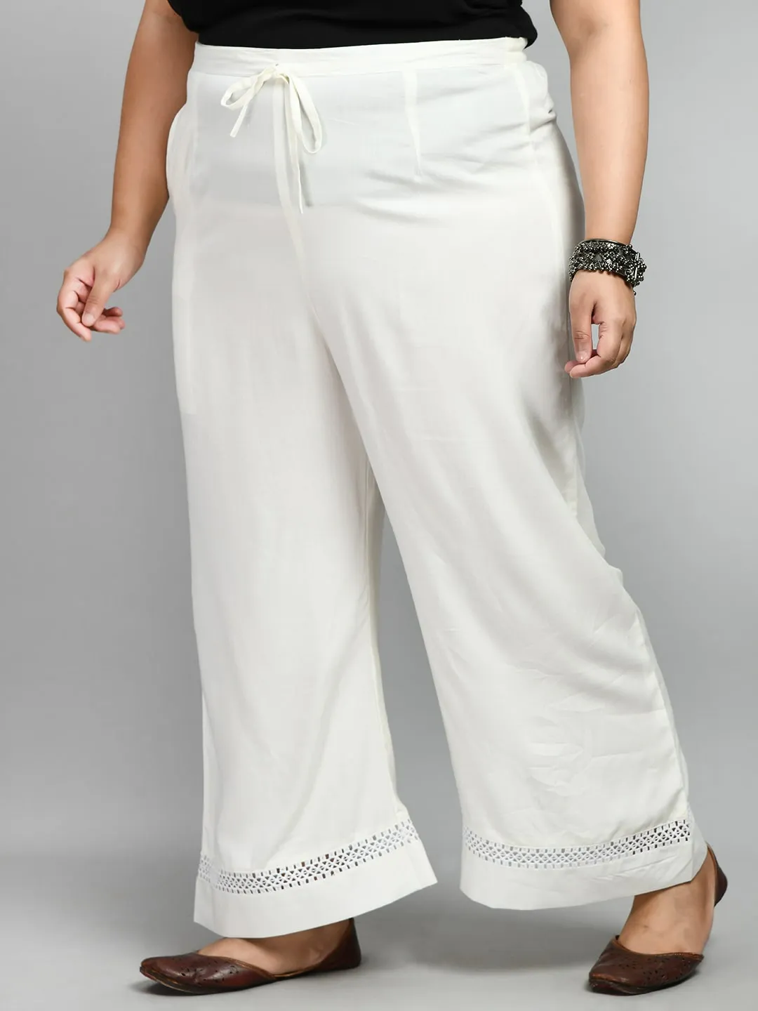 Plus Size Plus Size White Lace Palazzo