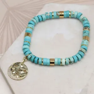 POM Turquoise and Gold Mix Bracelet With Golden Crystal Star Disc