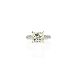 Princess Cut Ring with Pave Diamonds on Shoulder