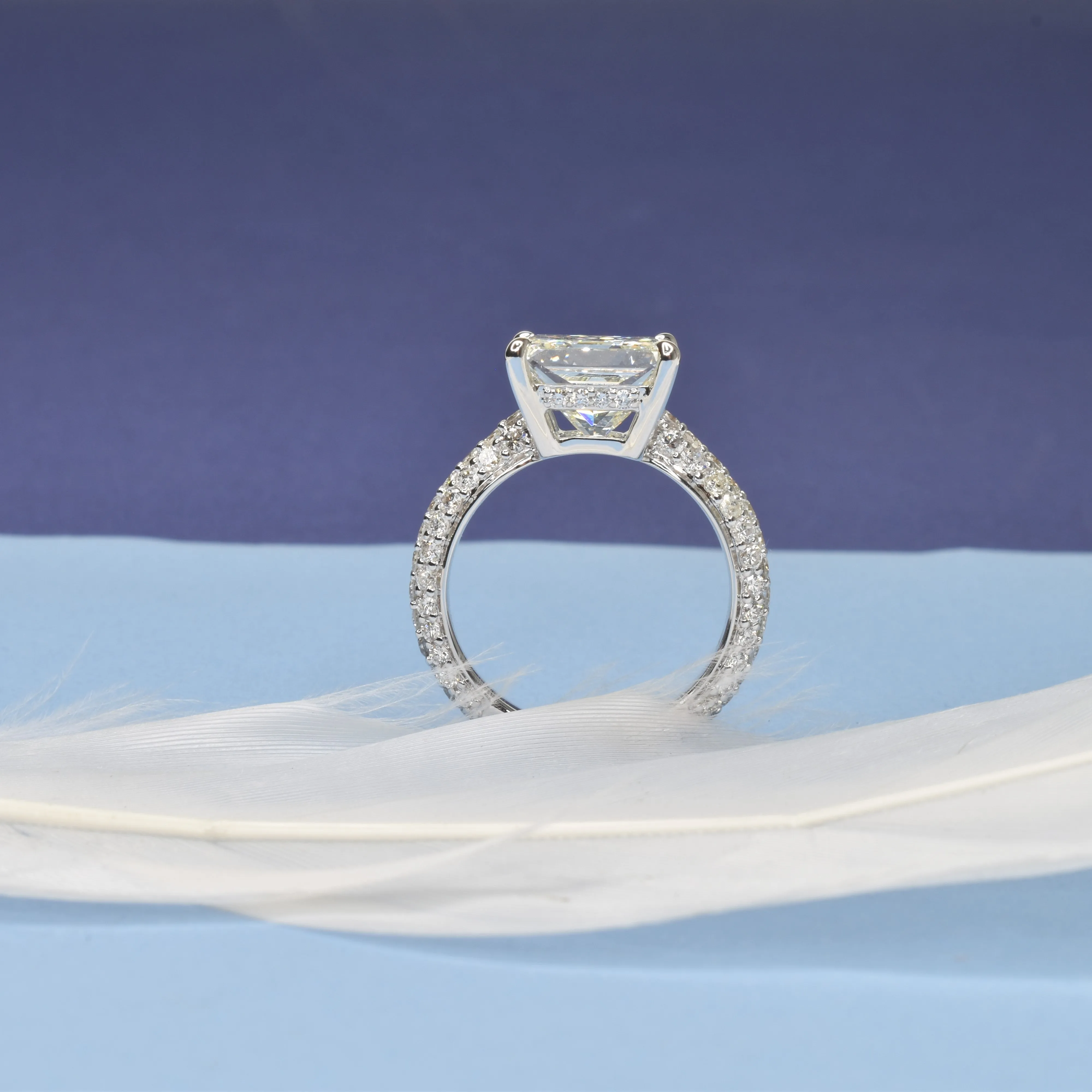 Princess Cut Ring with Pave Diamonds on Shoulder