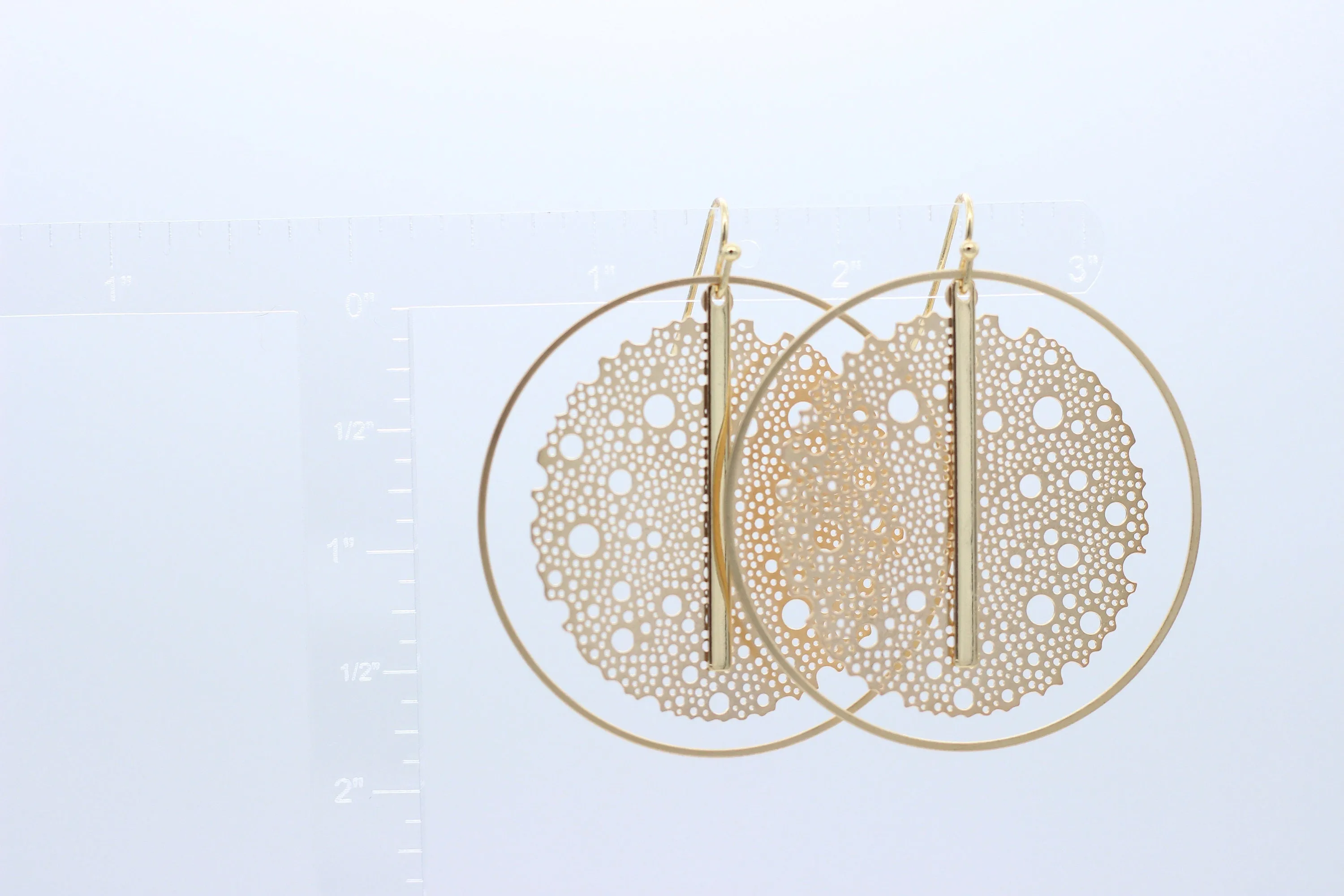 "L'Or" Silver & Gold Mesh and Vertical Bar Drop Hoop Earrings