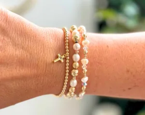 "SAN DIEGO" Gold Filled & Pearls Beaded Bracelets Stack