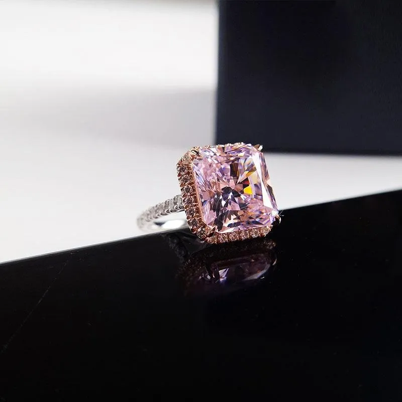 Radiant Cut Created Pink Halo Ring