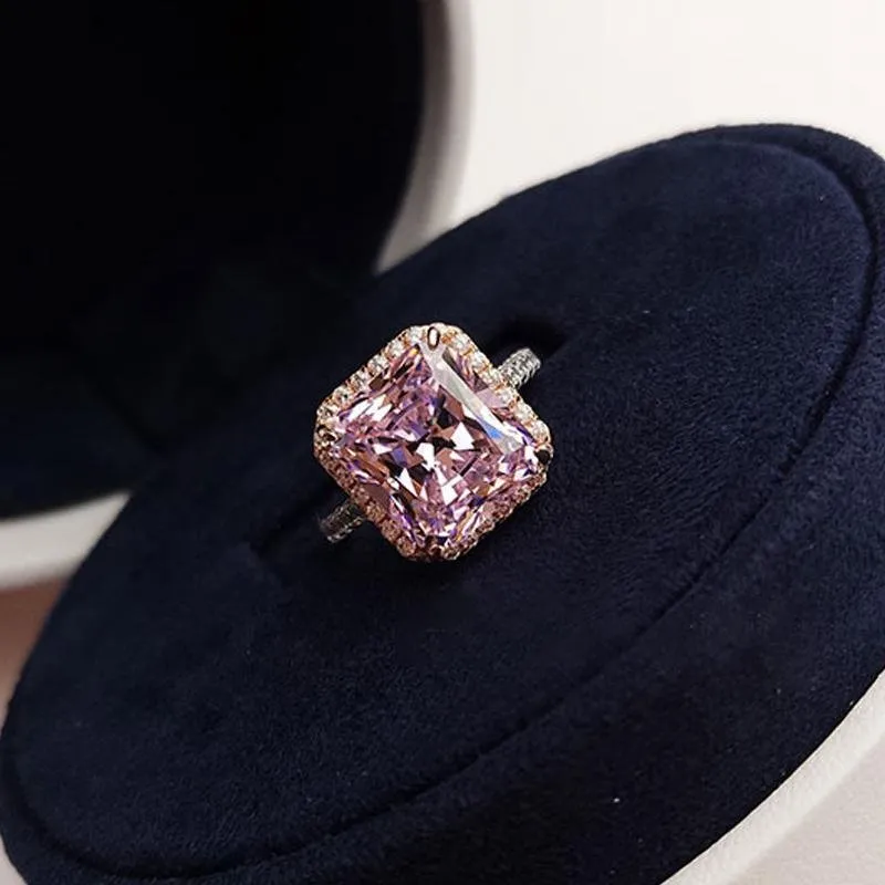 Radiant Cut Created Pink Halo Ring