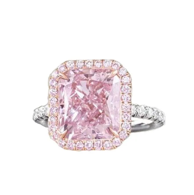 Radiant Cut Created Pink Halo Ring