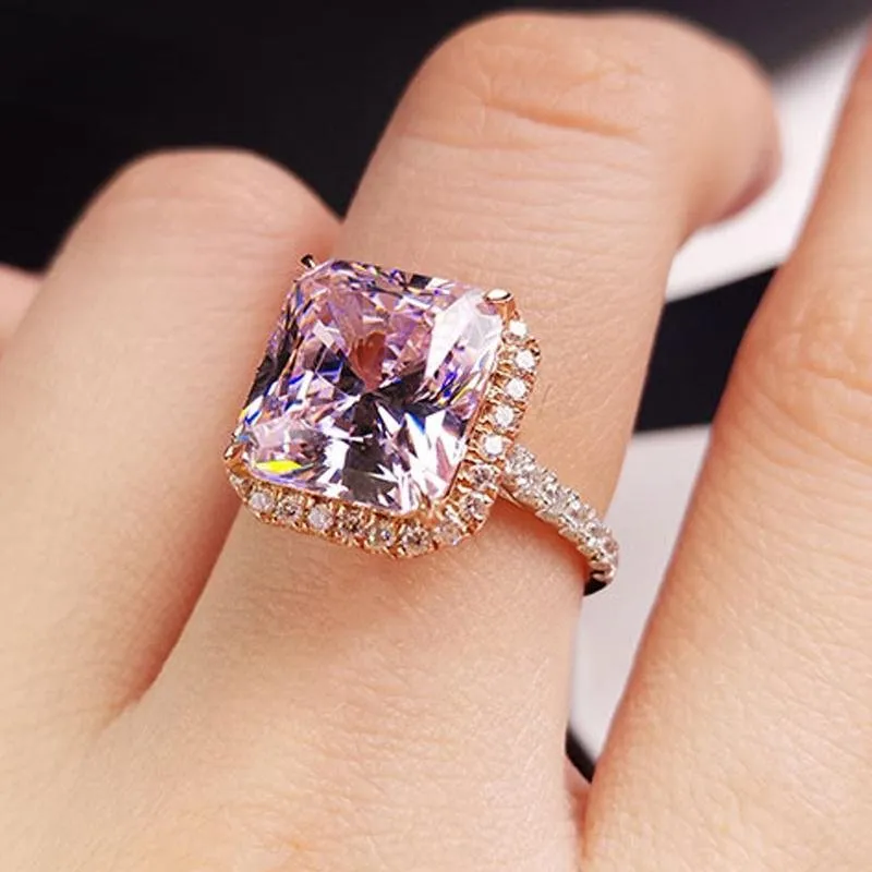 Radiant Cut Created Pink Halo Ring