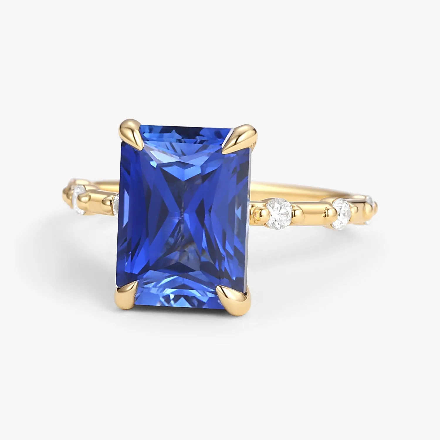 Radiant Cut Lab Sapphire & Moissanite Hidden Halo Ring