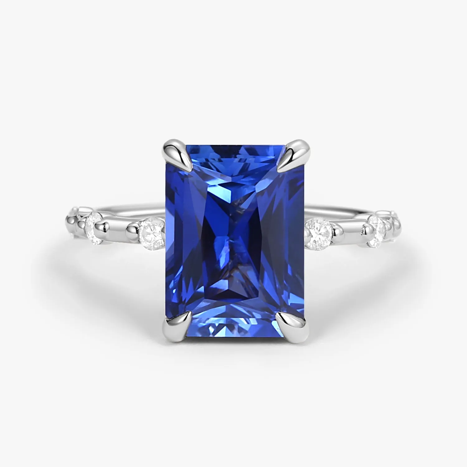 Radiant Cut Lab Sapphire & Moissanite Hidden Halo Ring