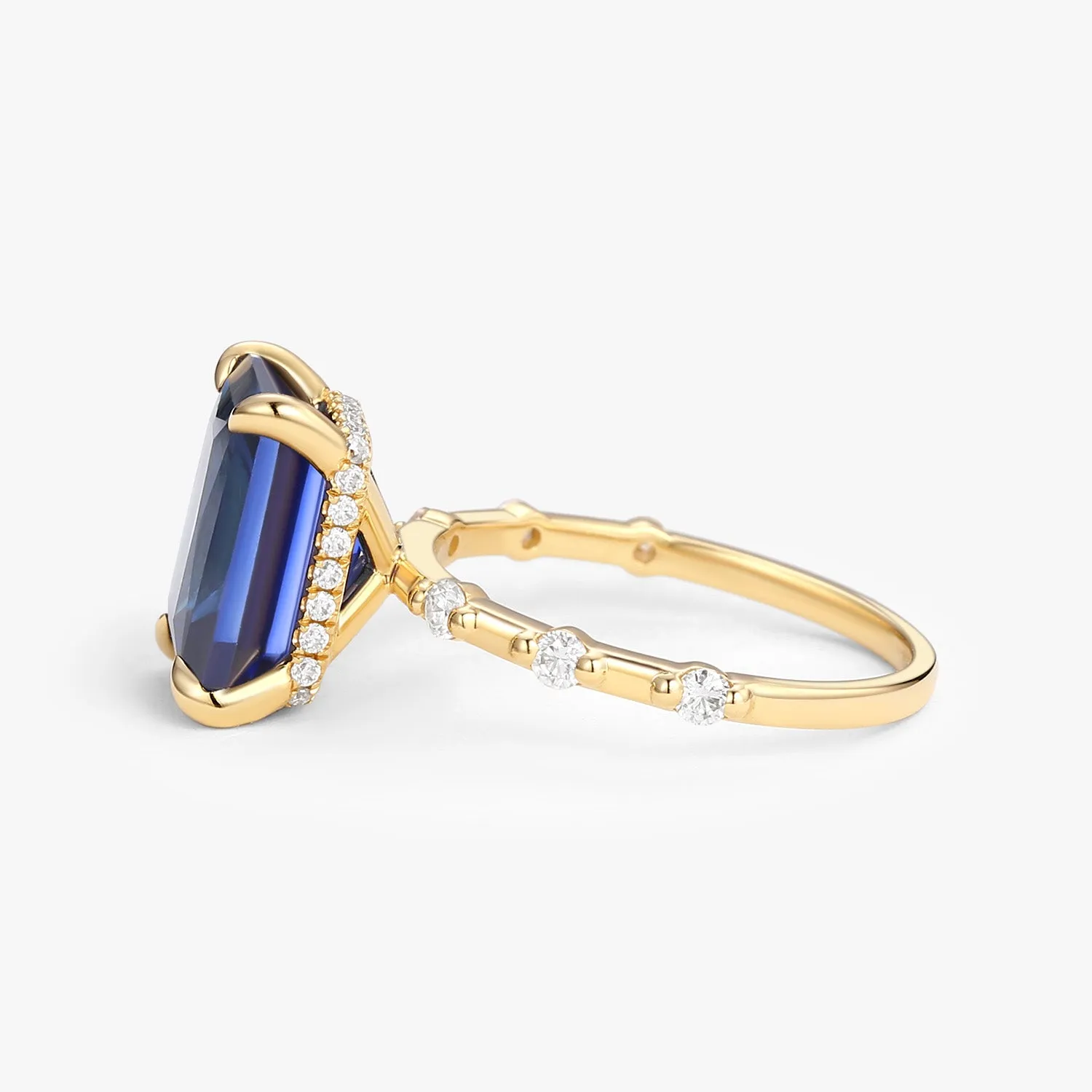 Radiant Cut Lab Sapphire & Moissanite Hidden Halo Ring