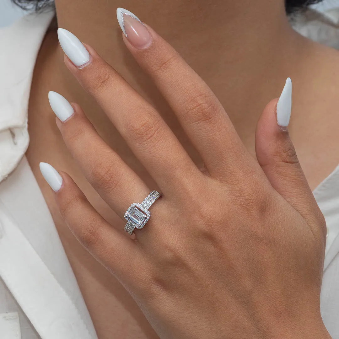 RADIANT CUT ROUND STONED SILVER RING