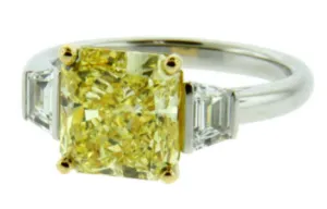 Radiant Cut Yellow Diamond Engagement Ring with Handmade Platinum Setting (2.85 Carat)