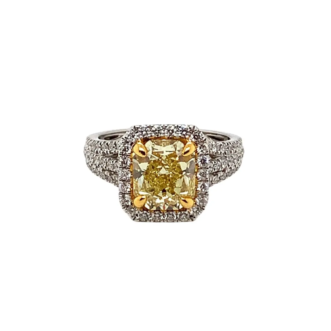 Radiant Cut Yellow Diamond Halo Ring