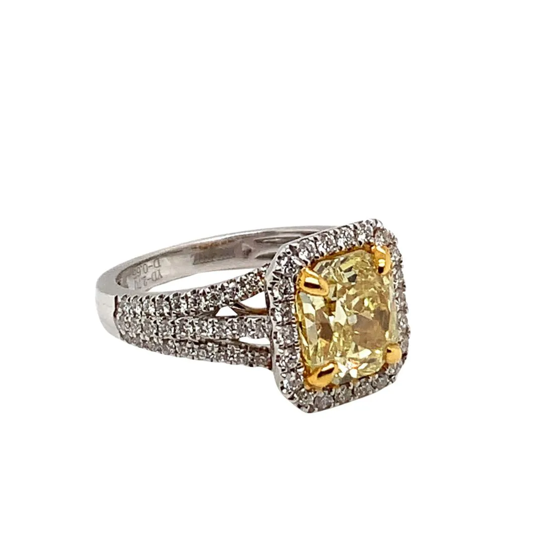 Radiant Cut Yellow Diamond Halo Ring