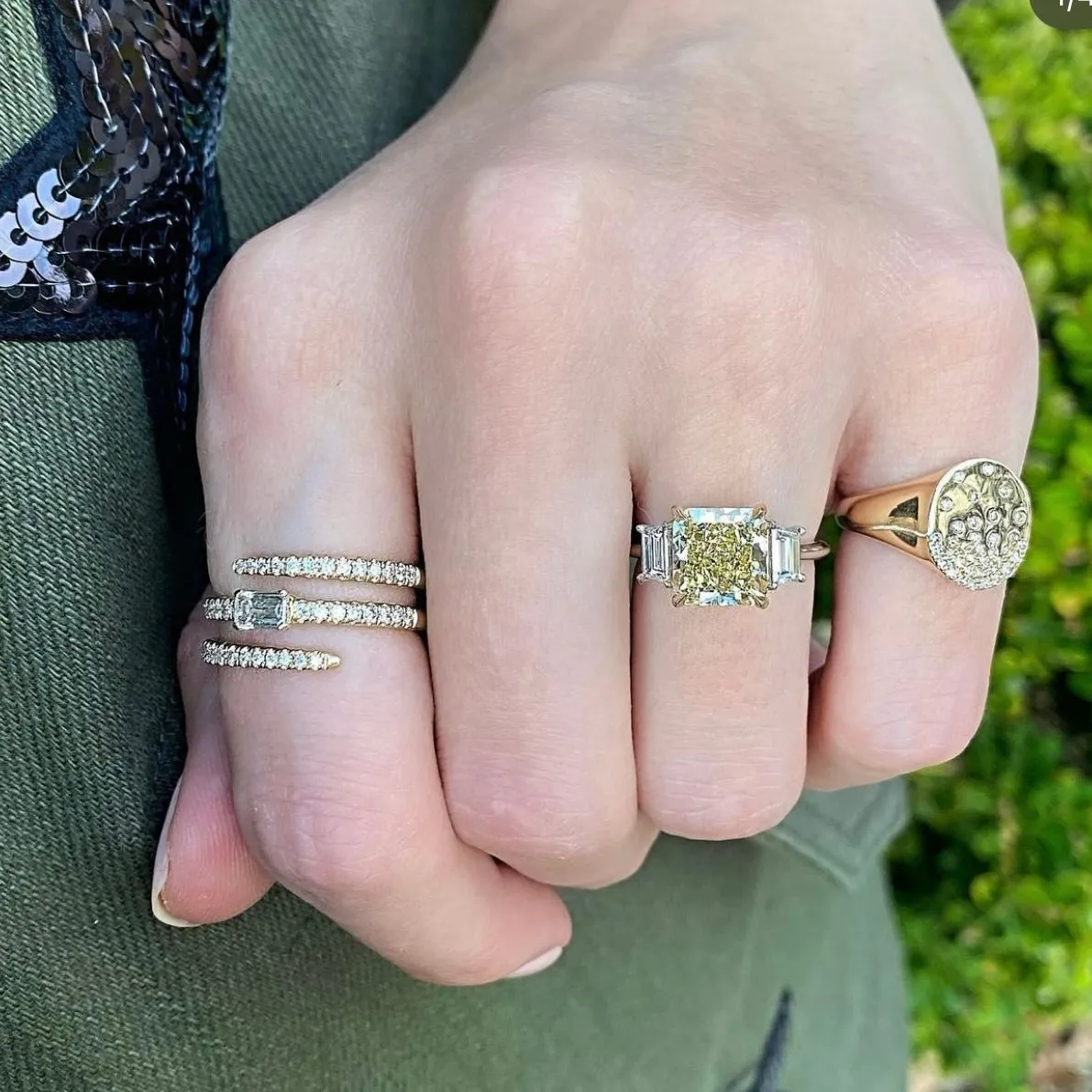 Radiant Cut Yellow Diamond with Trapezoid Cut Side Stones