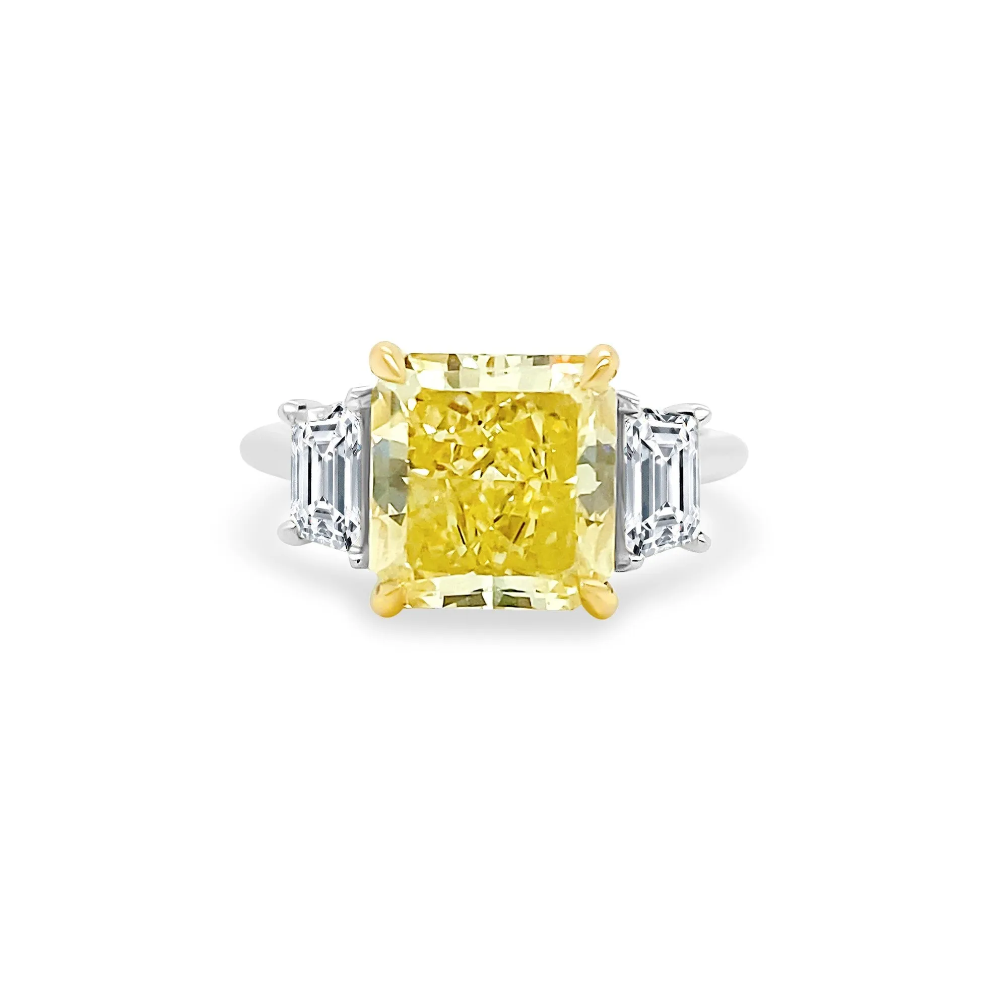 Radiant Cut Yellow Diamond with Trapezoid Cut Side Stones