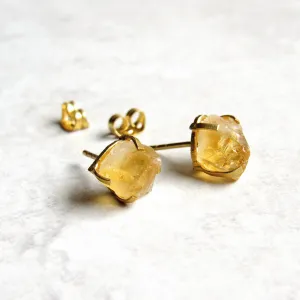 Raw Citrine Point Stud Earrings