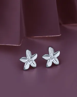 Rhodium Plated Cz Contemporary Stud Earring For Women