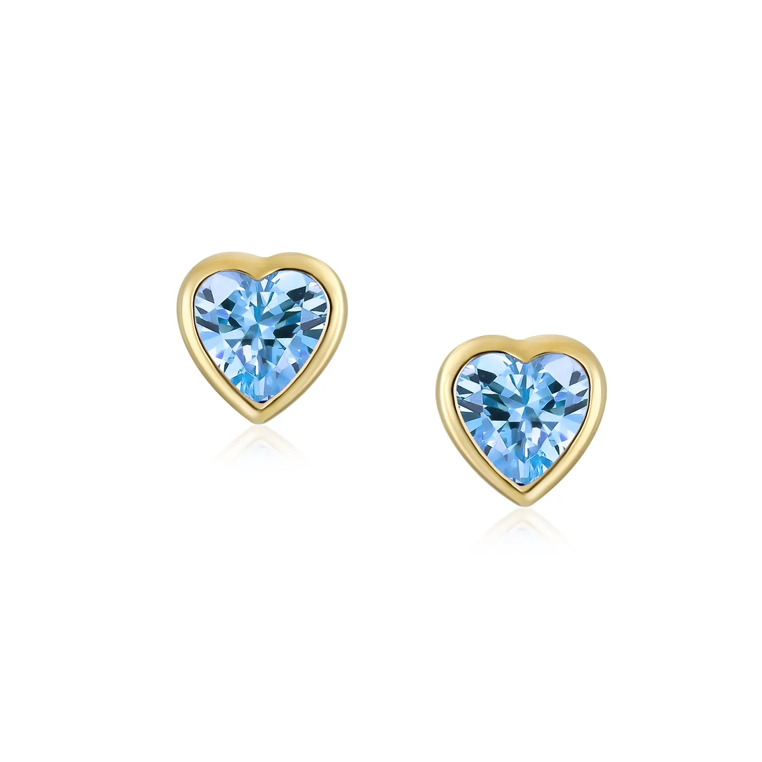 Romantic Tiny Delicate CZ Stud Earrings 14K Gold Heart Screw Back Birthstone Colors